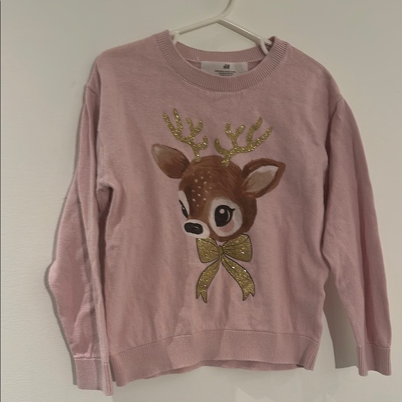 H&M Pink Sweater with Reindeer Design - Picture 1 of 7